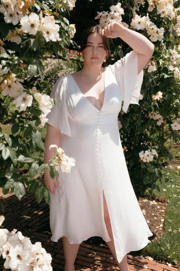 Lucinda V-Neck Flutter Sleeve Midi Dress | Jenny Yoo Collection