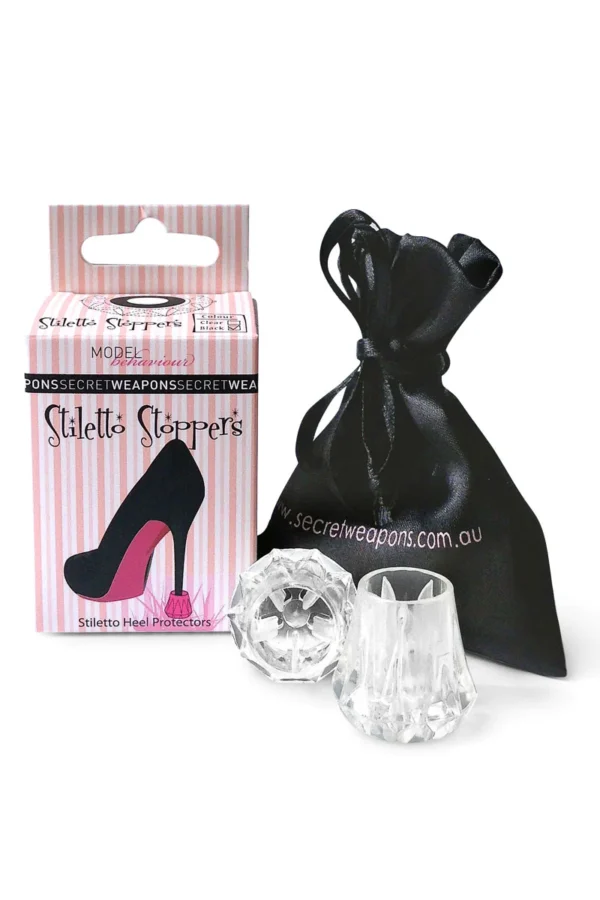 A box and a pair of stiletto stoppers by secret weapons.