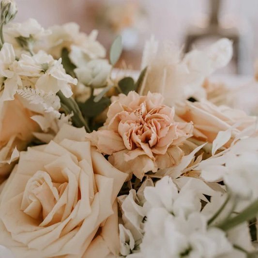 A close up of a bouquet of flowers